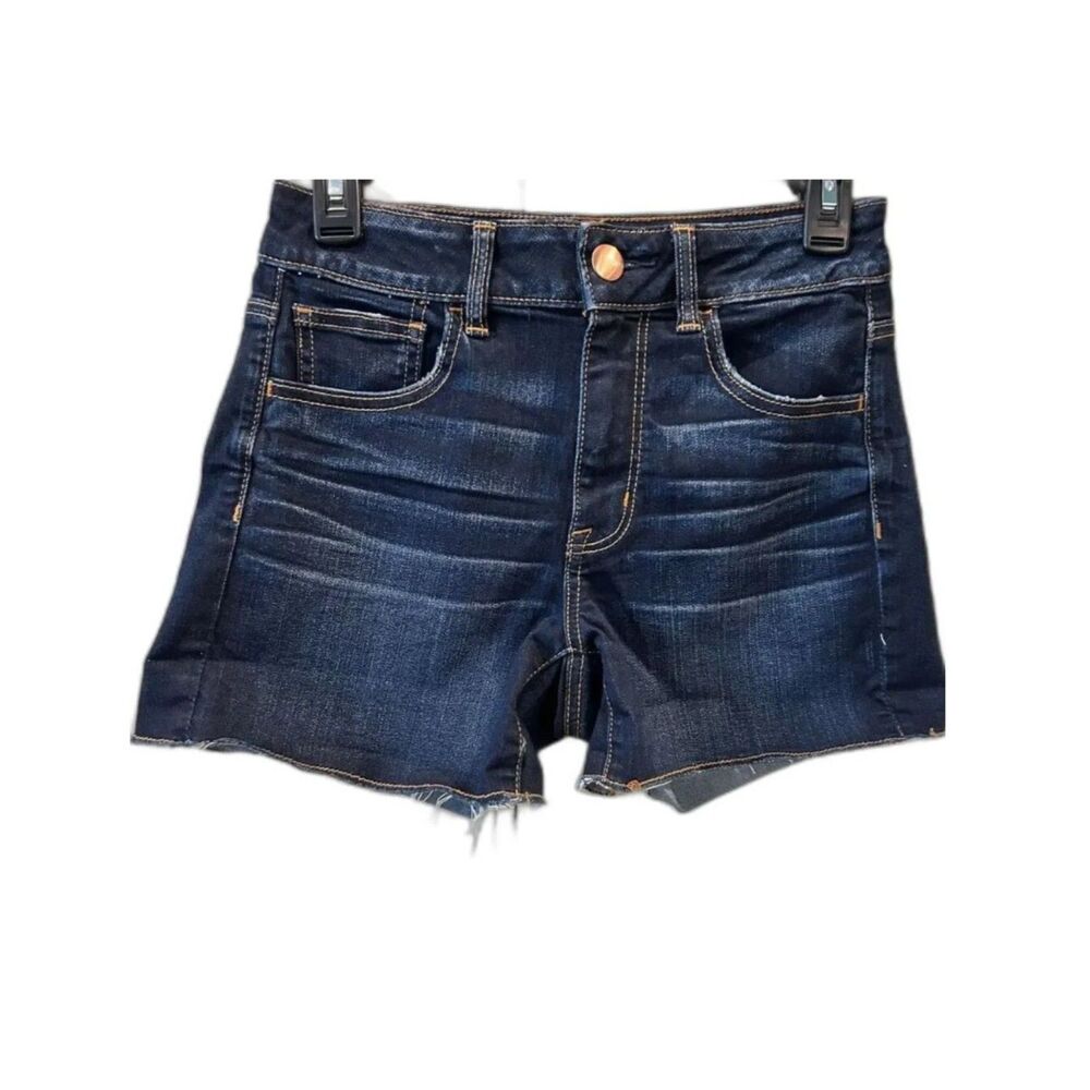 American Eagle Hi-Rise Shortie Super Stretch Dark Wash Denim Shorts - Size 4